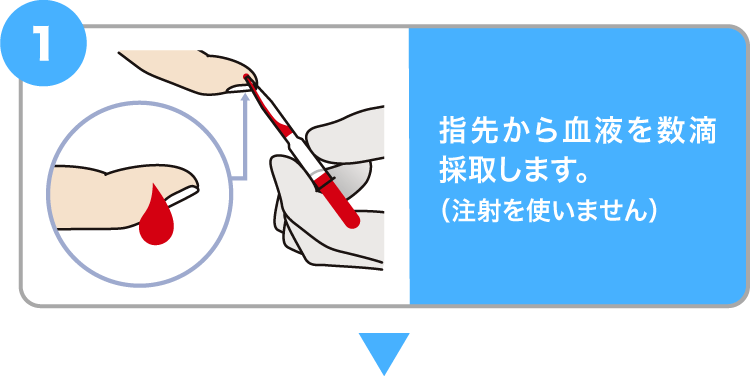 1指先から血液を数滴採取します。（注射をしません）